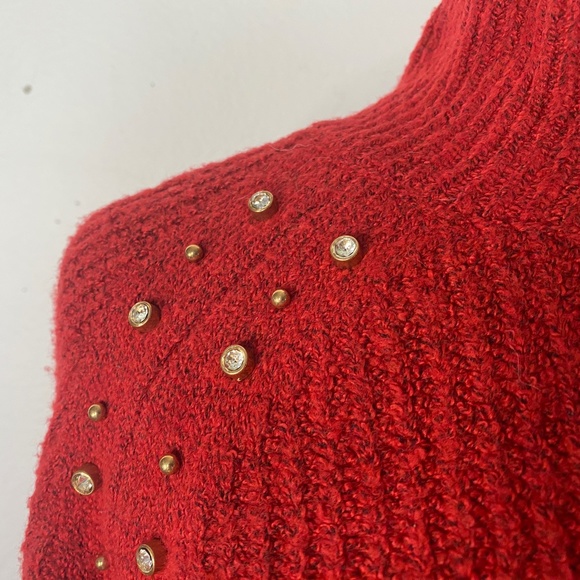 Liz Claiborne Womens Sweater XXL Cabaret Red Pullover Long Sleeves Rhinestones - Picture 3 of 10